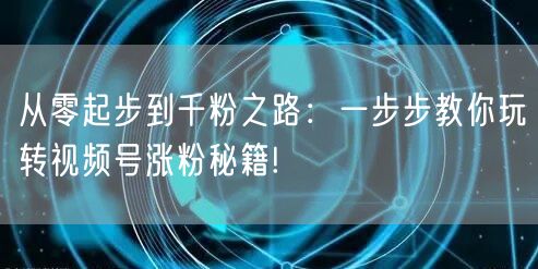 从零起步到千粉之路：一步步教你玩转视频号涨粉秘籍!